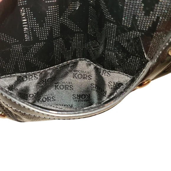 MICHAEL KORS NWT Delancy Signature Black Patent Leather Shoulder Tote Medium - Picture 7 of 16